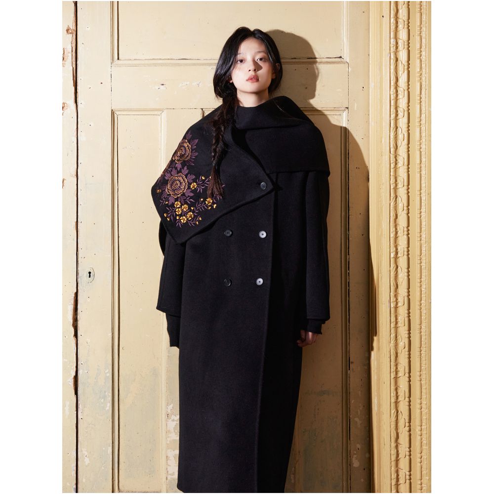100 wool designer hand painted purple gold embroidered scarf fully handmade double sided woolen coat image 12