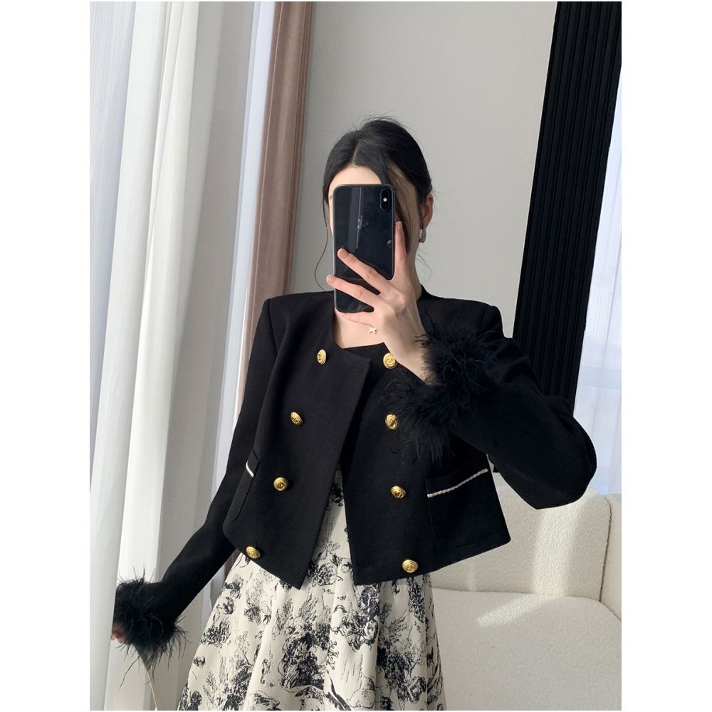 FT GUOGE Black Jacket Women s 2025 Autumn New Style High end French Fashion Light Luxury temperament Short Top image 1