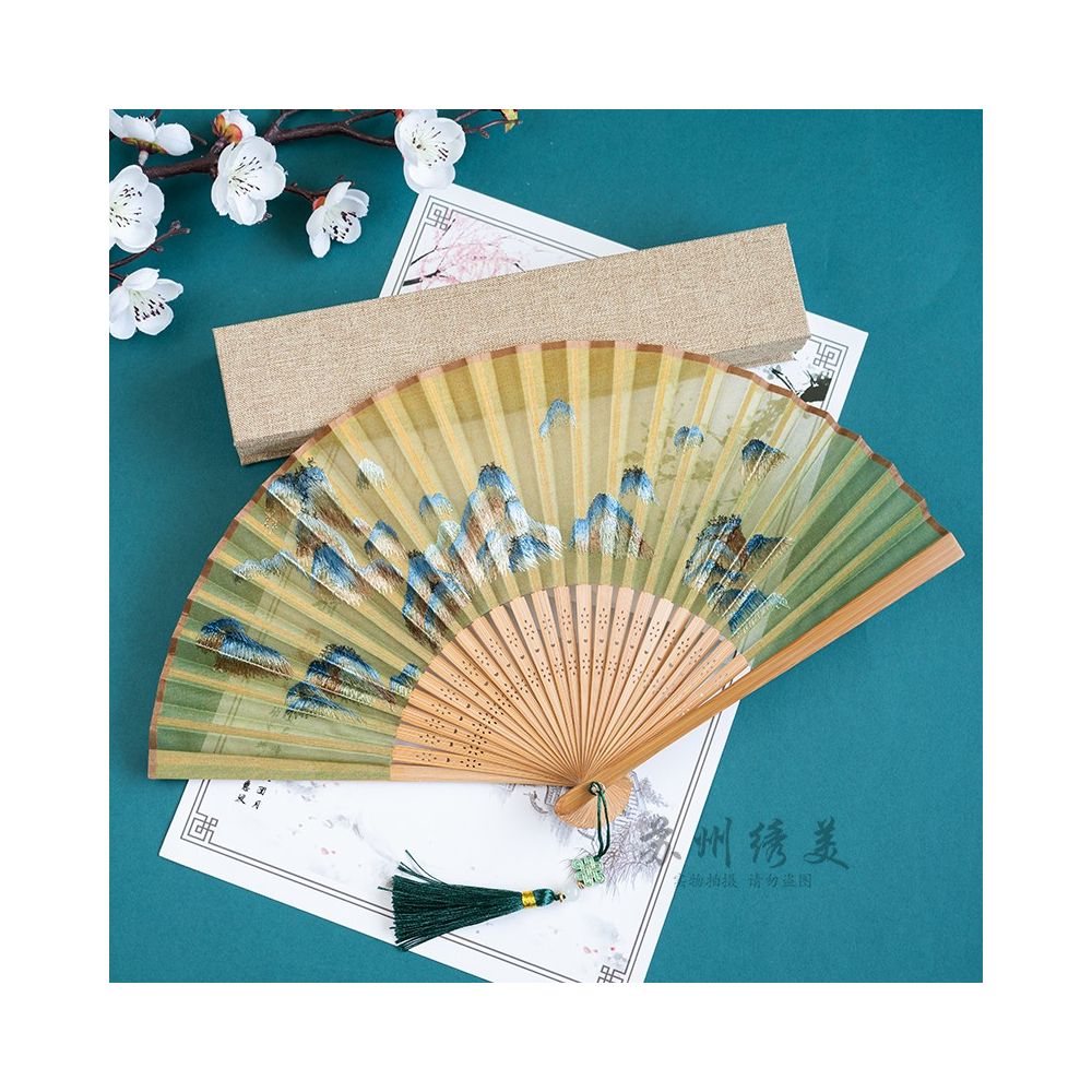 Suzhou embroidery folding fan ancient style embroidery fan ancient costume Hanfu folding fan dance prop Suzhou embroidery beauty handicraft gift image 6