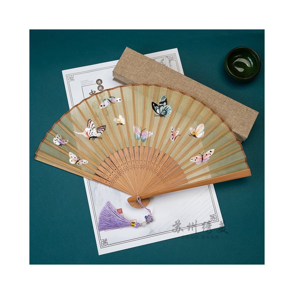 Suzhou embroidery folding fan ancient style embroidery fan ancient costume Hanfu folding fan dance prop Suzhou embroidery beauty handicraft gift image 17