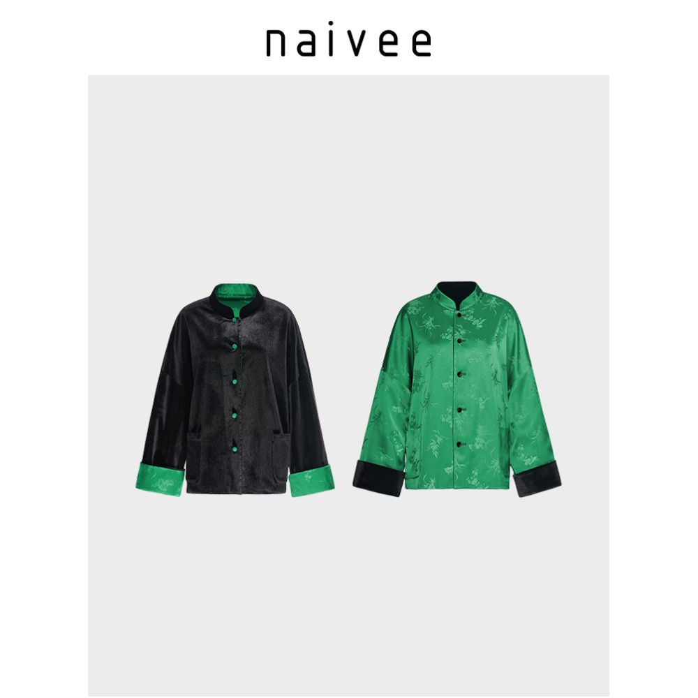 Na Wei Star s New Chinese Women s Wear Autumn Winter Stand up Collar Loose Chinese Style Jacquard Velvet Thick Short Coat for Women image 11