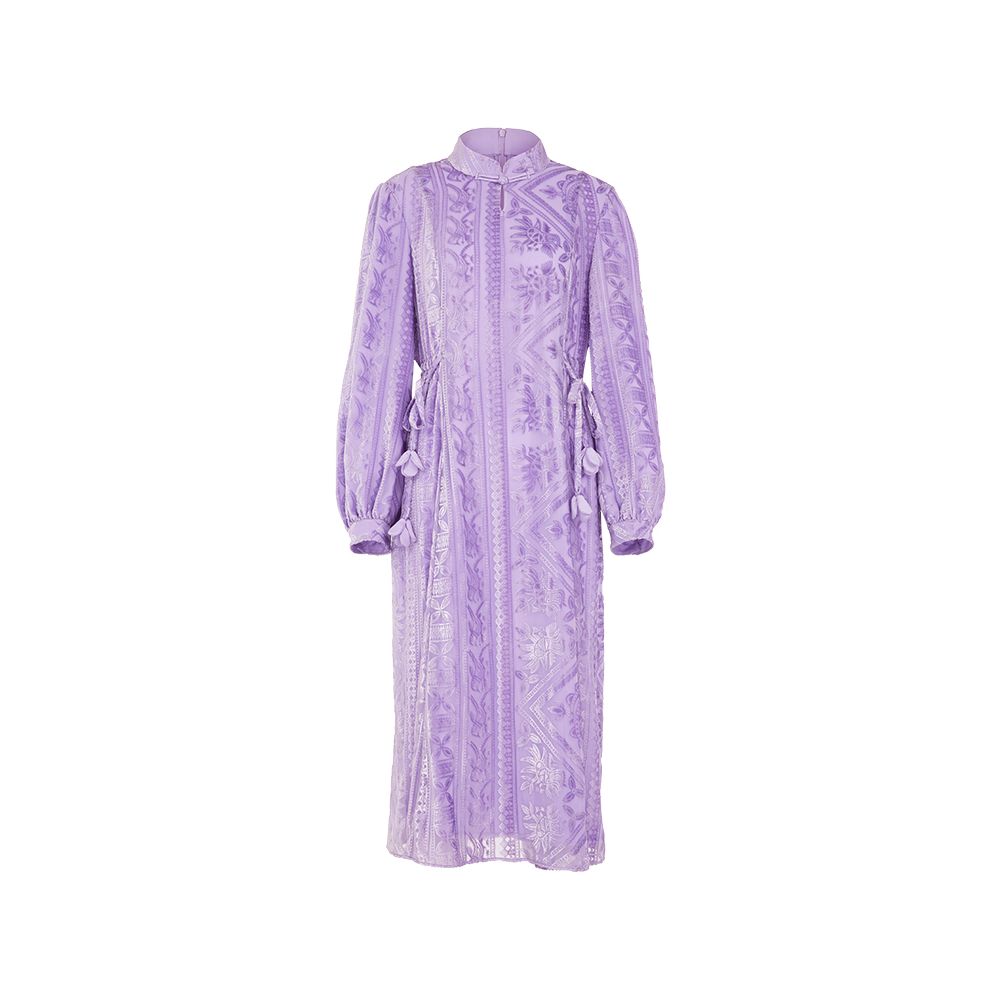 Jiang Qinqin s same style flower and tree deep new Chinese style improved cheongsam stand collar velvet dress temperament banquet dress image 10