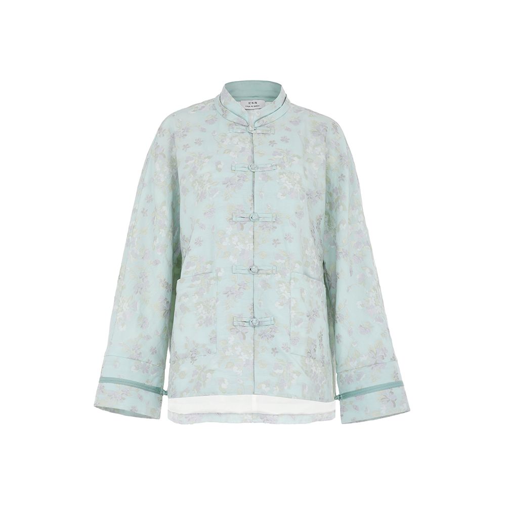 Celebrity same style flower and tree deep Chinese style Tang suit jacket jacquard tea suit women s improved stand up collar new Chinese style top image 13