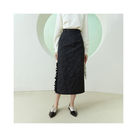 ASAYA2367 New Chinese style black jacquard skirt for women autumn high waist straight slit skirt