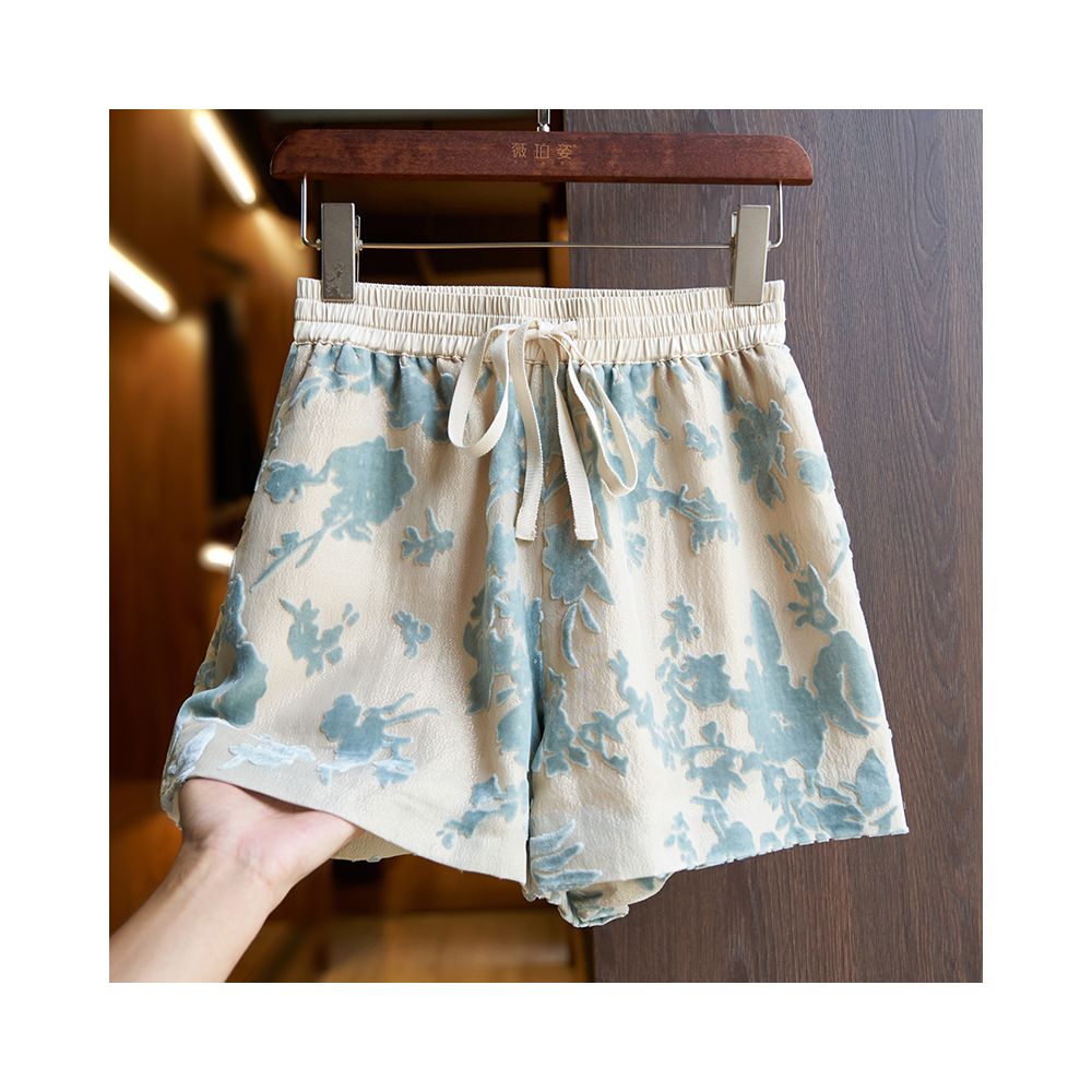 Yellow silk shorts set for women 2024 summer new high end burnt mulberry silk high waist A line wide leg pants thin image 65