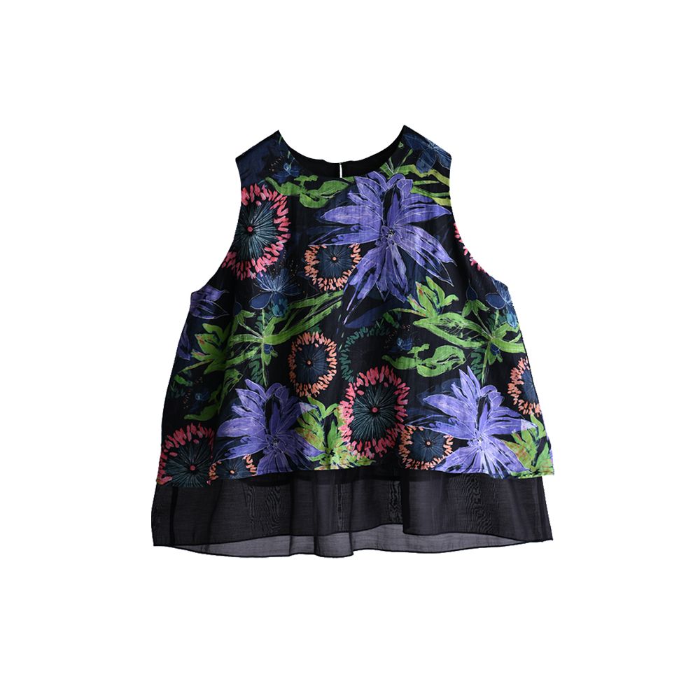 Free shipping B0119 artistic leisure simple ramie print small round neck short double layered vest A line sleeveless small shirt for women image 5