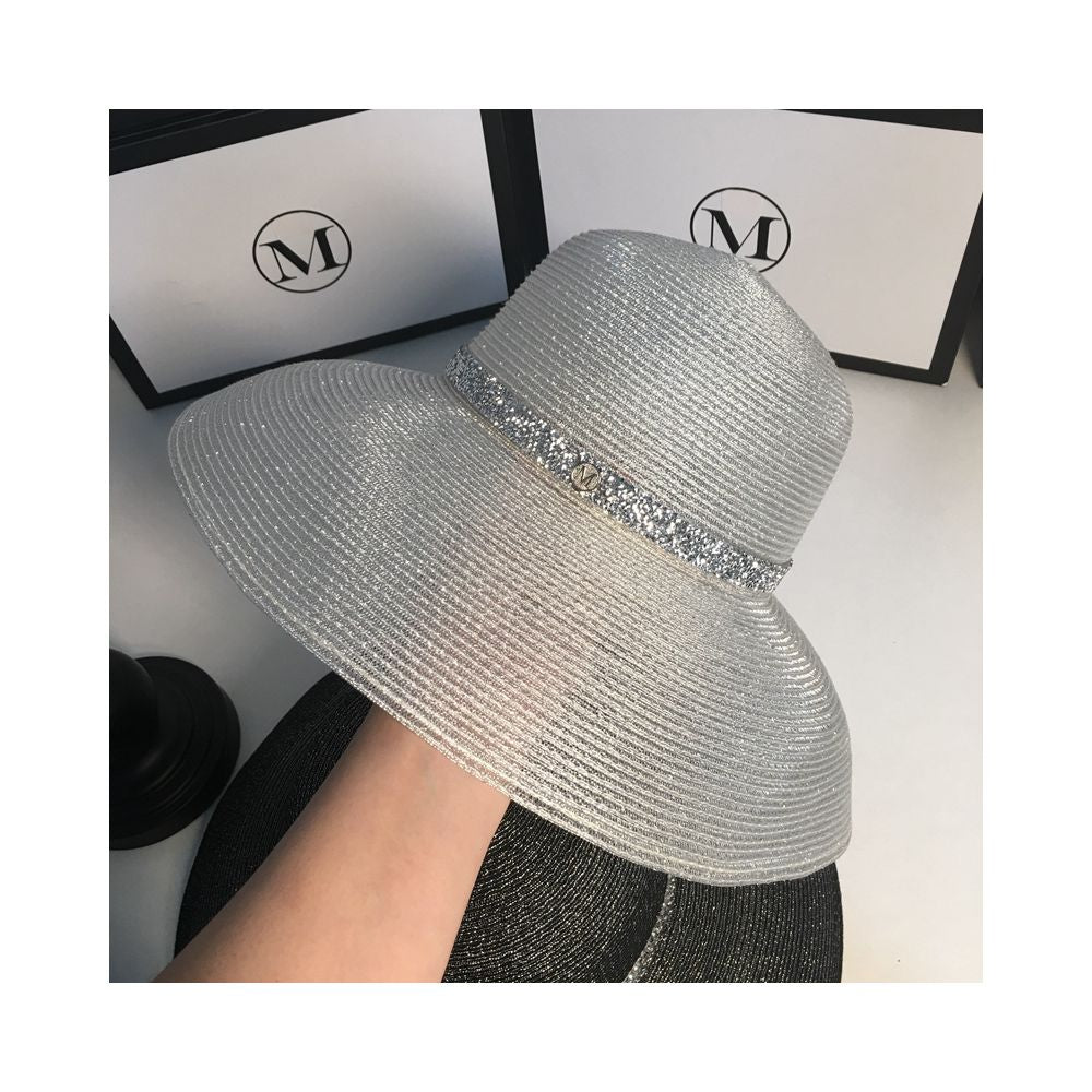 New Sunscreen Silver Wire Sunshade Hat for Women s Summer Trendy Versatile Foldable Straw Hat Summer Beach Travel Dome Fashion Hat image 4