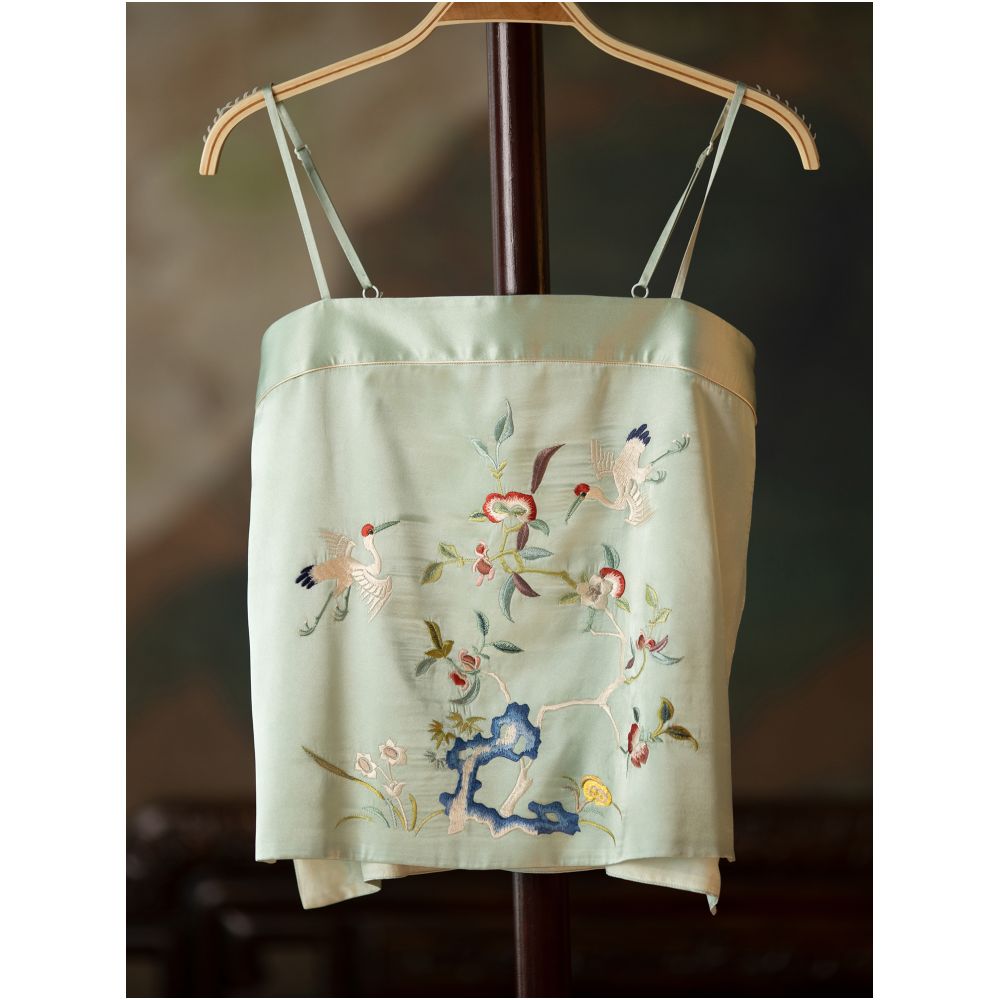 Xiantao Yinhe One City Wind Plush Spring and Summer Silk Heavy Industry Xianhe Embroidery Retro Chinese Style Inner Strap strapless image 1