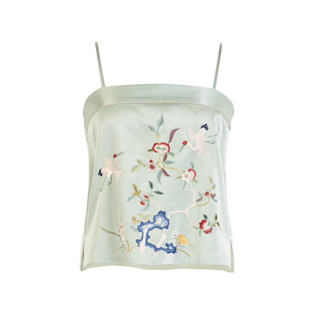 ASAYA2011 Silk Crane Embroidery Vintage Chinese Style Inner Slip Bandeau