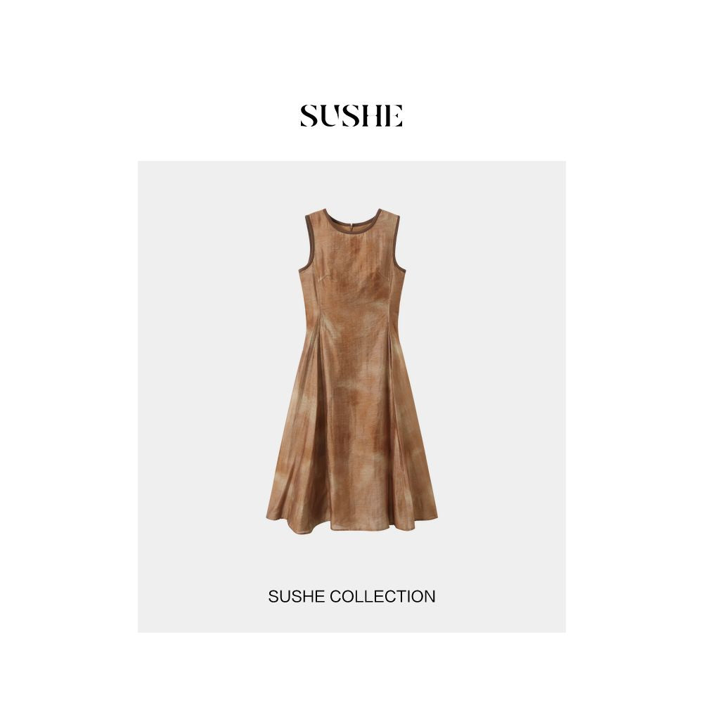 Shuxi SUSHE Heavy Crafted Tie Dyeing Texture Tank Top Umbrella Skirt Exquisite High End Temperament Round Neck Dress Summer image 6