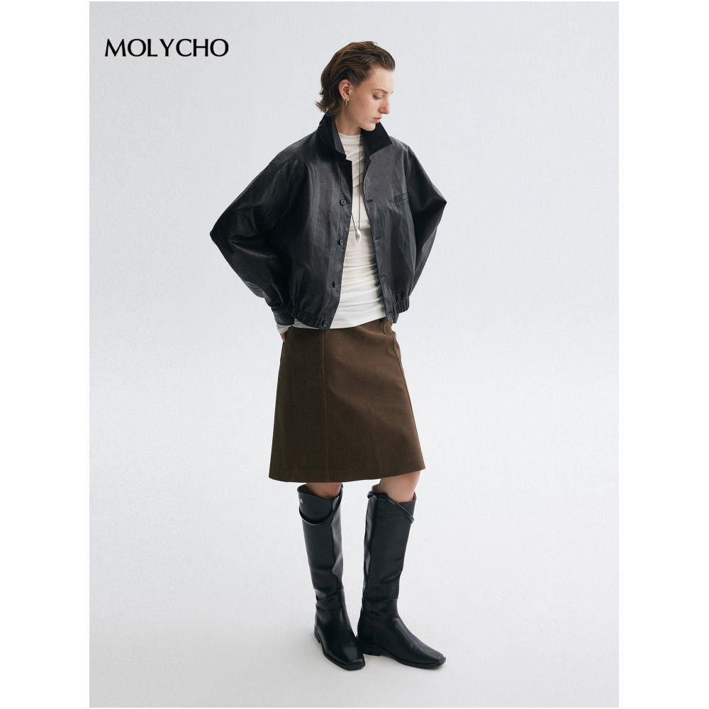 MOLYCHO Cool and Sassy Style Retro Collar Motorcycle Leather Jacket for Women Short PU Leather Jacket image 4