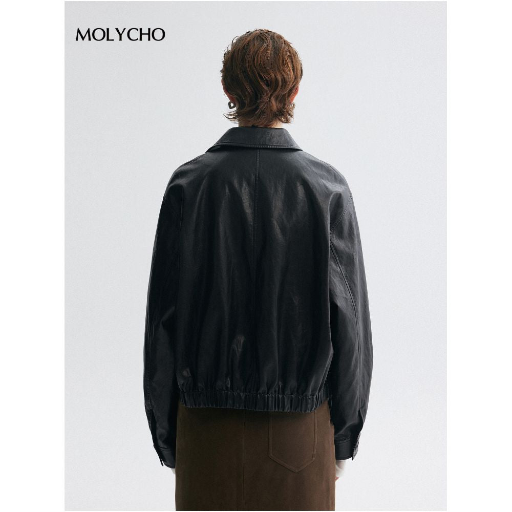 MOLYCHO Cool and Sassy Style Retro Collar Motorcycle Leather Jacket for Women Short PU Leather Jacket image 5