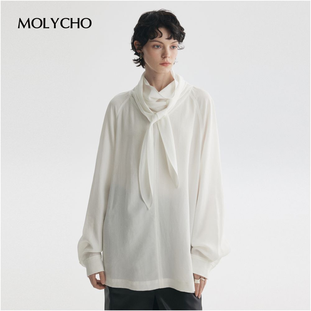 MOLYCHO Lazy Air Feel Lightweight and Fluffy Swinging Collar Ribbon Shirt Loose silhouette Shirt Top image 10