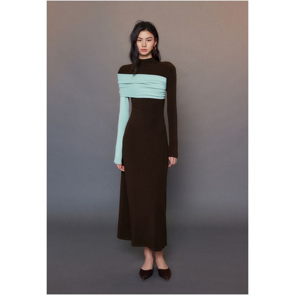 MOLYCHO Color blocked splicing Half high neck long sleeved T shirt for women Interior base small shirt slim fit top image 44