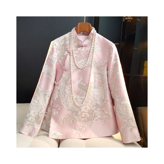Asaya1210 - Retro button cheongsam top with a female design sense niche fashion age reduction and improved Chinese style slanted collar jacquard woven brocade jacket
