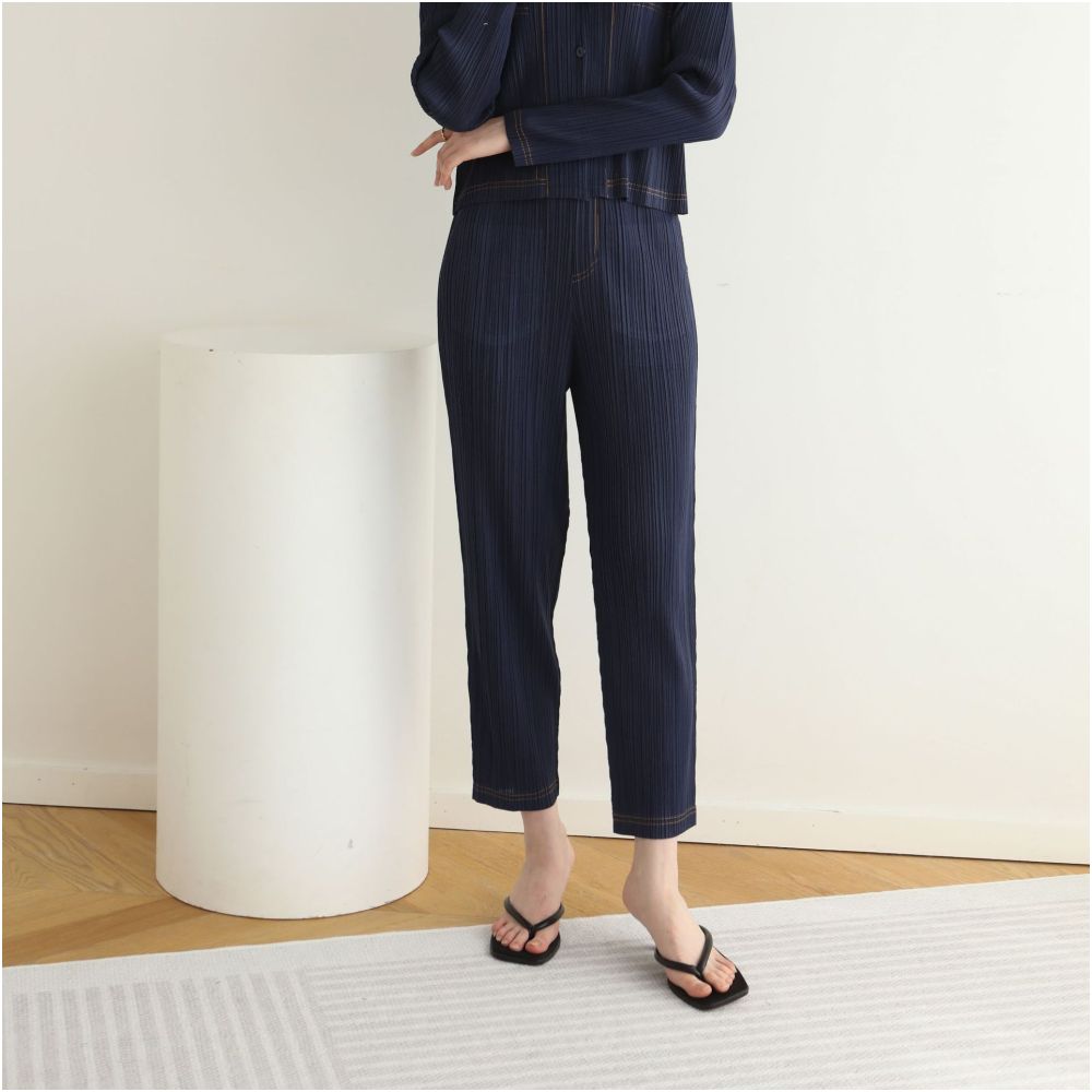 Asaya1186 - classic denim pleated long sleeves small short jacket  