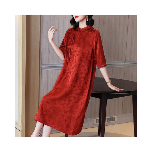 Asaya1180 - jacquard eight-quarter sleeve Chinese robe dress