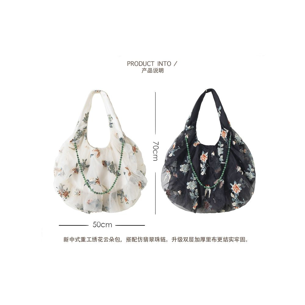 Weiyuanlu Spring and Summer New Heavy Industry National Embroidery Eugen Yarn Bag New Chinese Fairy Style Single Shoulder Bag Apricot image 10