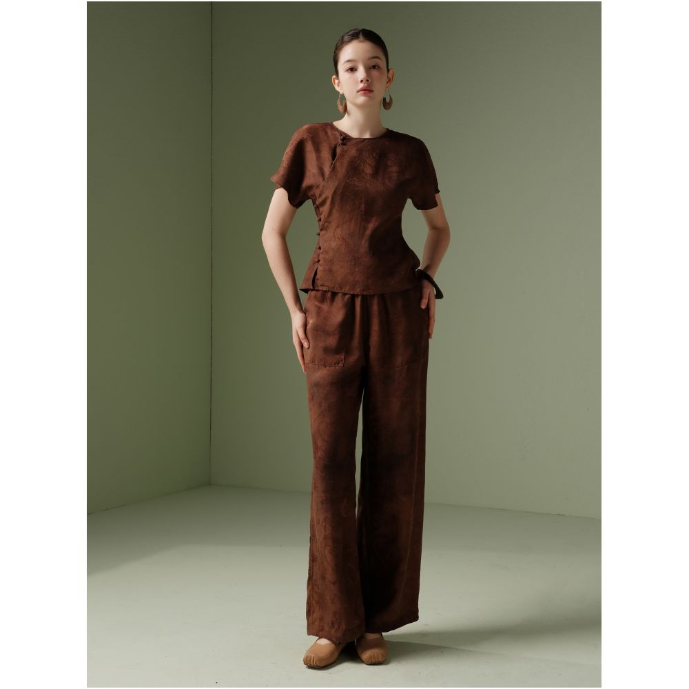 100 mulberry silk dragon patterned Xiangyun yarn Reversible straight leg pants and Chinese style top image 4