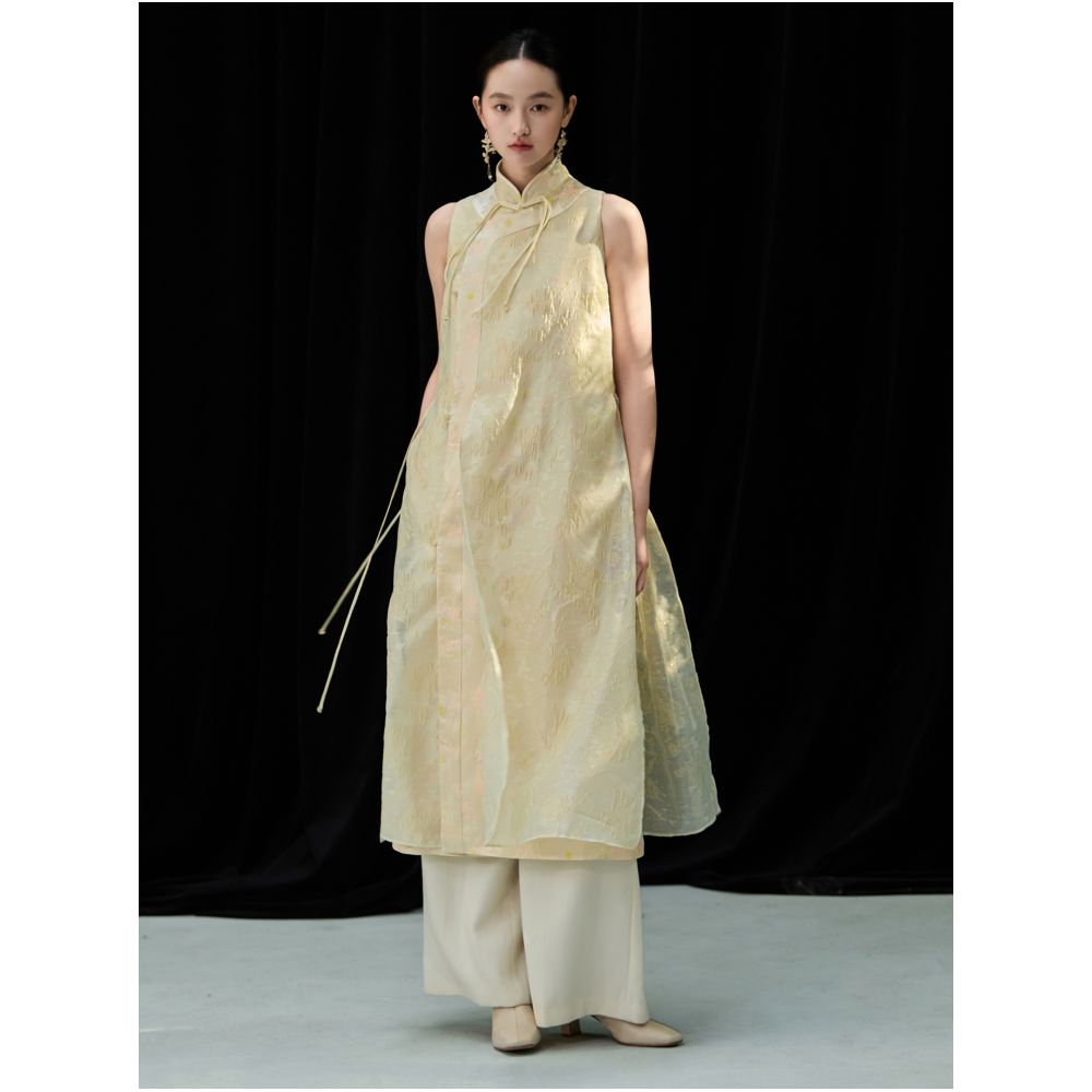 Two layer fabric gold wire jacquard grape knot buckle new Chinese cotton vest dress sold out without replenishment image 8