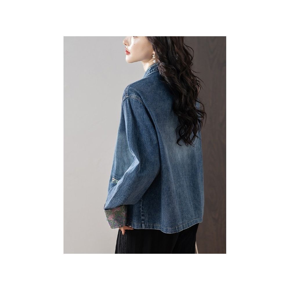 September Momo New Chinese style Cowboy Coat for Women s Spring and Autumn 2025 New Chinese Style Retro Button Embroidered Top for Women image 3