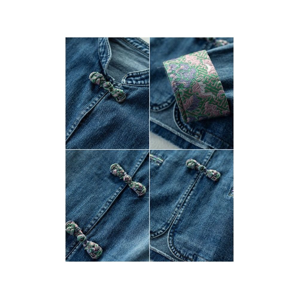 September Momo New Chinese style Cowboy Coat for Women s Spring and Autumn 2025 New Chinese Style Retro Button Embroidered Top for Women image 4