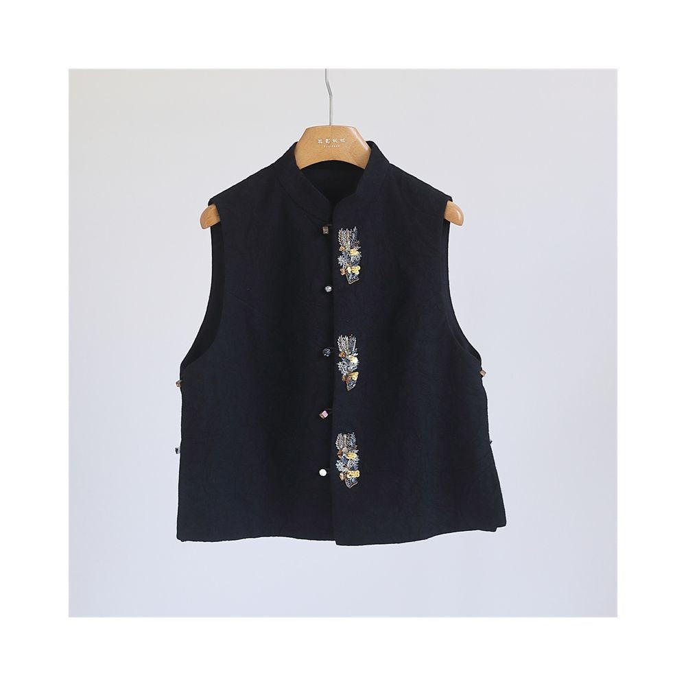 Nail bead embroidery fashionable new Chinese style cotton and wool set women s Chinese style mixed and matched vest high waisted split skirt M51096 image 29