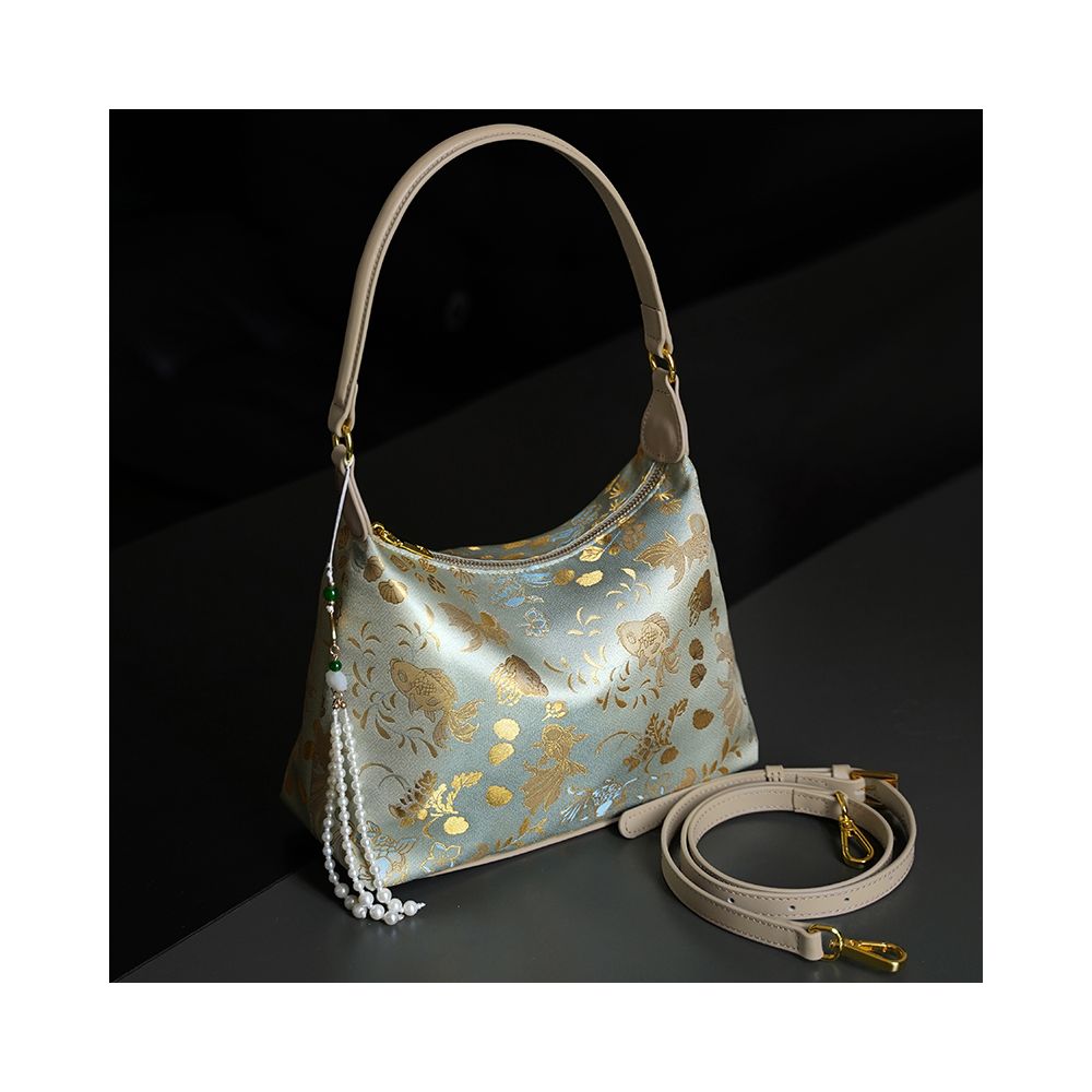 Qian Xiaoping Goldfish Algae Song Jin Underarm Bag Intangible Cultural Heritage Mulberry Silk Crossbody Bag Chinese Style Bag Single Shoulder Gift Women s Bag image 6