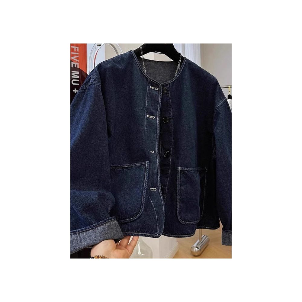 Plus size 300 pounds atmospheric and personalized round neck casual denim anti roll jacket for men and women 2025 Spring and Autumn new trend image 1