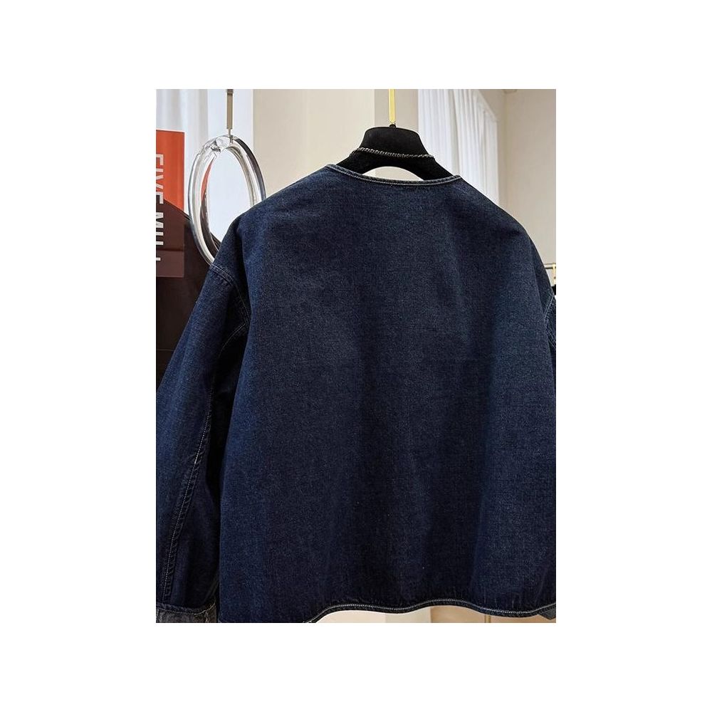 Plus size 300 pounds atmospheric and personalized round neck casual denim anti roll jacket for men and women 2025 Spring and Autumn new trend image 3