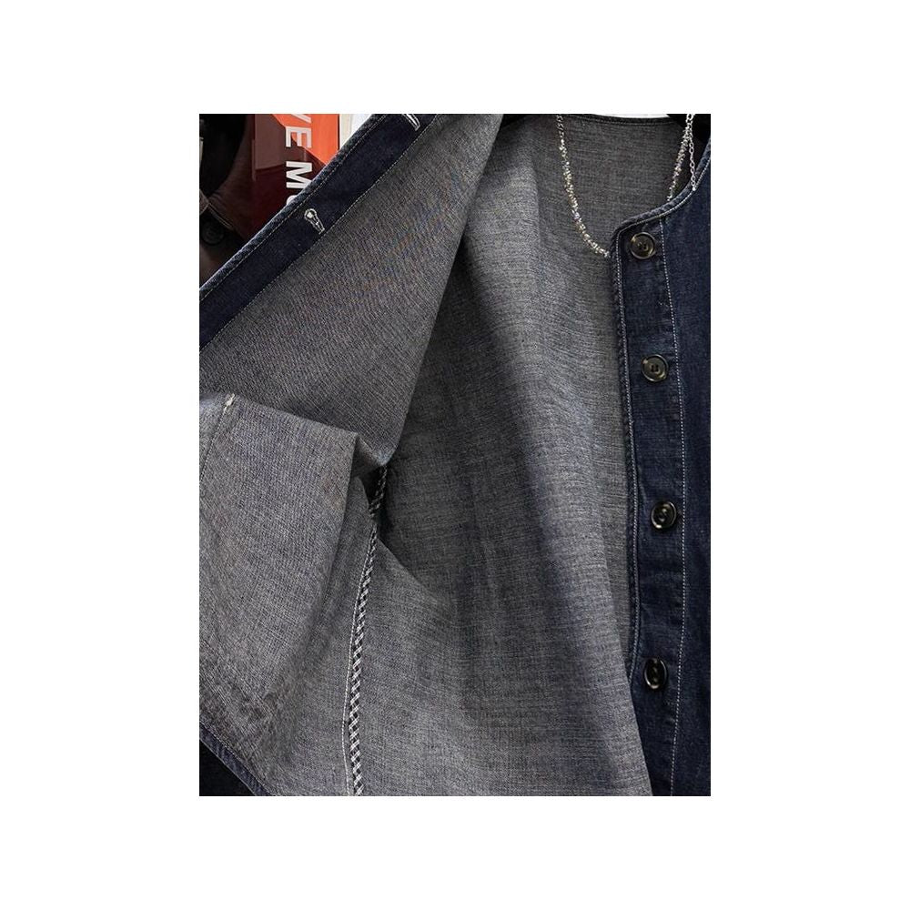 Plus size 300 pounds atmospheric and personalized round neck casual denim anti roll jacket for men and women 2025 Spring and Autumn new trend image 5