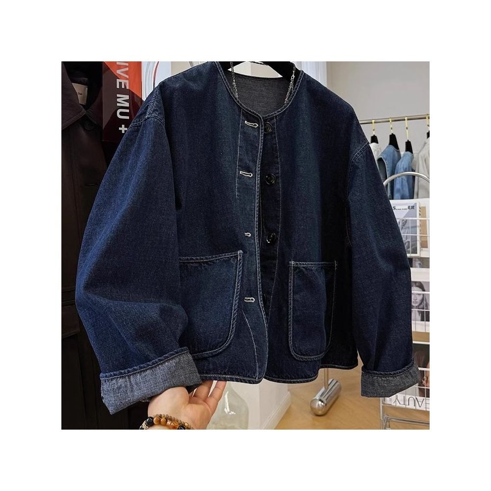 Plus size 300 pounds atmospheric and personalized round neck casual denim anti roll jacket for men and women 2025 Spring and Autumn new trend image 14