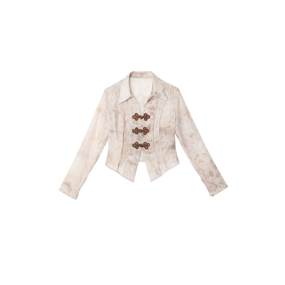 Original New Chinese Tie Dyeing Shirt for Women s Autumn Design Maillard Pan Button Slimming Shirt image 5