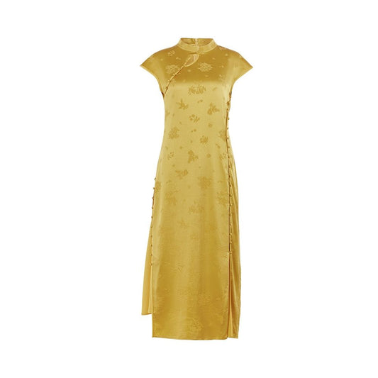 Asaya1021  - Spring Festival Gala Same Store Republic of China Style Reproduction Ancient Method Flat Cut Cheongsam Flower and Tree Deep Silk Chinese Dress