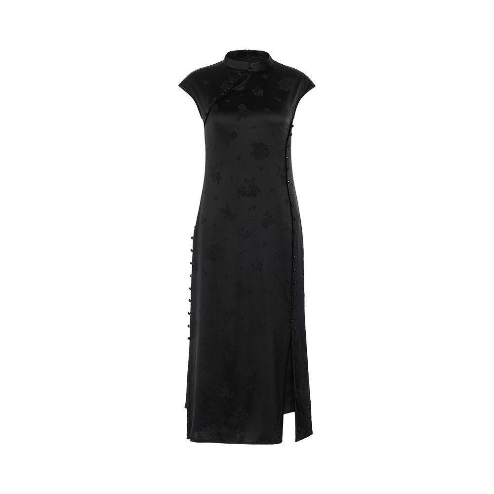 Asaya1021  - Spring Festival Gala Same Store Republic of China Style Reproduction Ancient Method Flat Cut Cheongsam Flower and Tree Deep Silk Chinese Dress