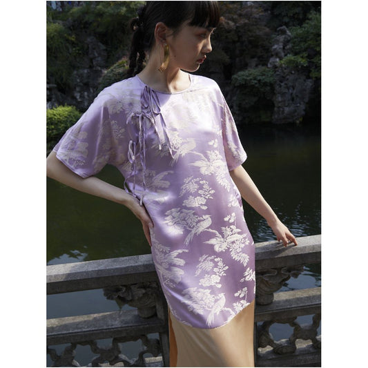 Asaya938 - PaleBlueDot Original Designer Silk Jacquard Splicing New Chinese Improved Cheongsam Dress