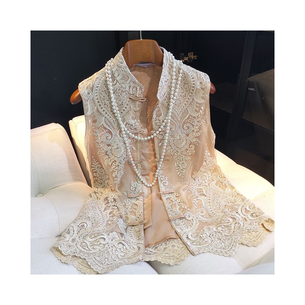 High end heavyweight lace nail bead vest for women in summer thin design retro improved cheongsam top buttoned sleeveless vest image 6