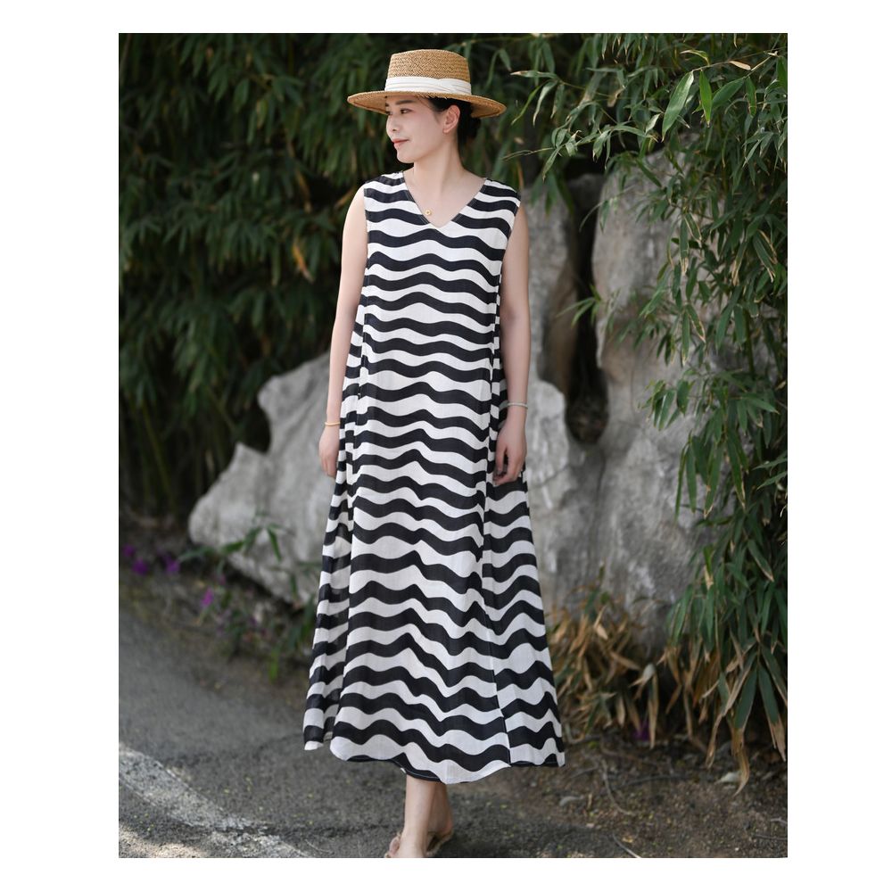 There is a new 2025 linen camisole dress with striped print for summer lightweight sleeveless skirt image 2