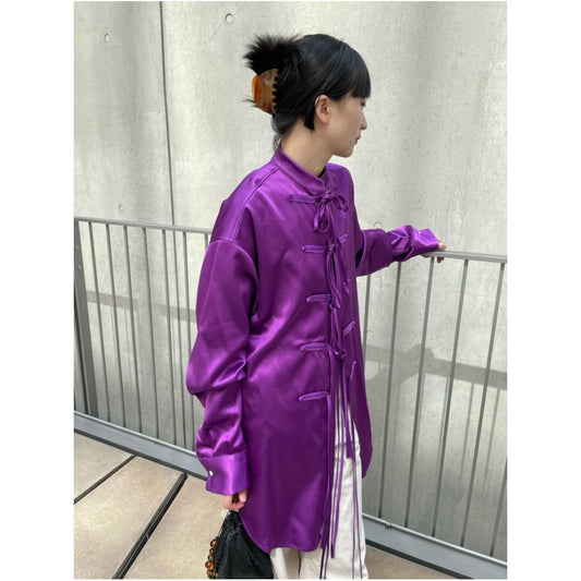 Asaya839 - ilikeiitsomuchban satin drape purple new Chinese stand-up collar shirt