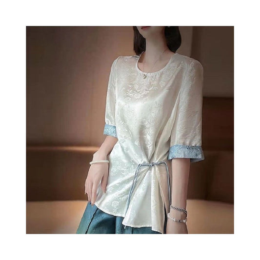 Asaya723 - Trendy Chinese style button-up silk shirt