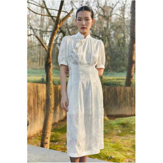 Asaya616 - PaleBlueDot original design new Chinese white jacquard modified cheongsam dress