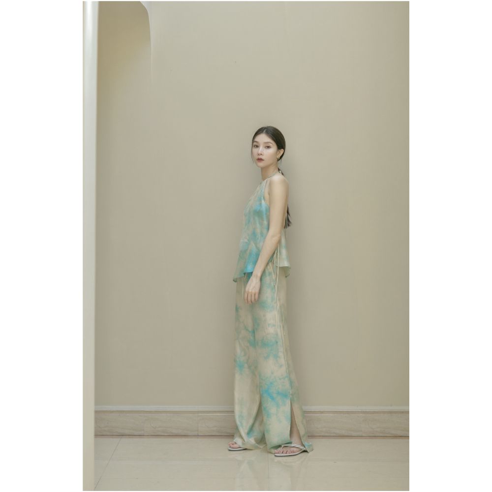 SAKINAWANG 2021SS Summer Original Design Silk Tie Dyeing Neck Strap Open Back Top Color image 3