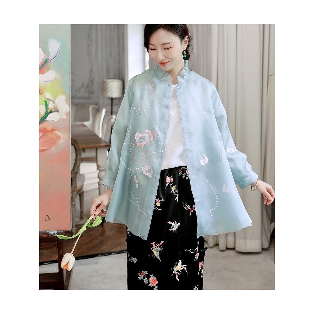 Town Store Baby JCL898 Silk Eugen Yarn Lantern Sleeves with Western Style New Chinese Retro Embroidery Anti Spring and Summer image 45