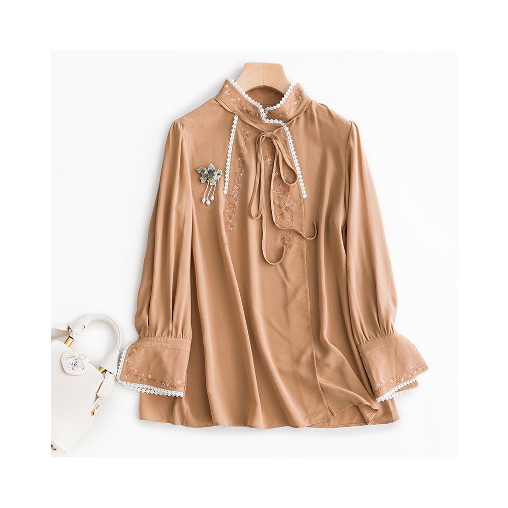 Town Store Baby PCY652 Silk Shirt a combination of Chinese and Western styles embroidered silk shirt OL shirt gentle and exquisite as water image 7