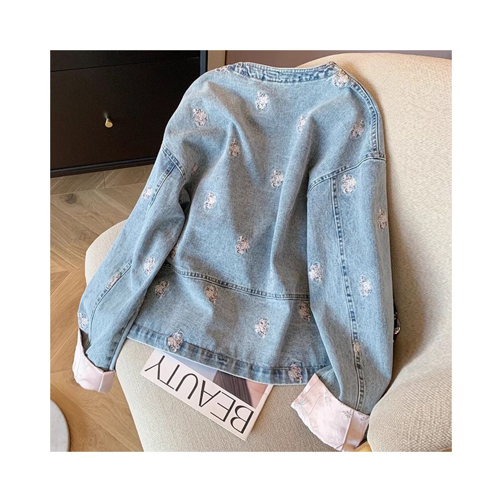 Chinese style denim jacket for spring unique and chic short cardigan paired with retro heavy industry embroidery new Chinese style top for women image 3