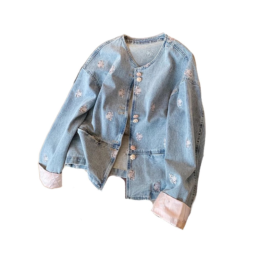 Chinese style denim jacket for spring unique and chic short cardigan paired with retro heavy industry embroidery new Chinese style top for women image 5