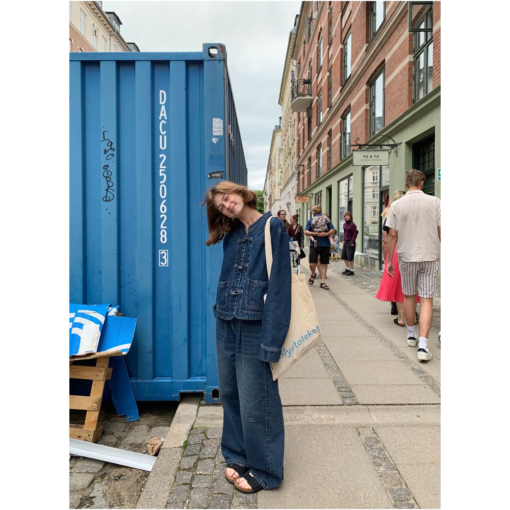 Fruit Core Universe New Chinese Button Denim Jacket Women s Spring and Autumn Private Wear Cobalt Blue Wide Leg Pants Set image 19