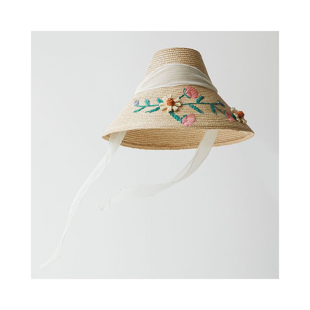 FUCHEMA designer s own large brimmed Lafite straw hat for women embroidered sun protection hat for spring and summer sun shading fisherman hat image 6