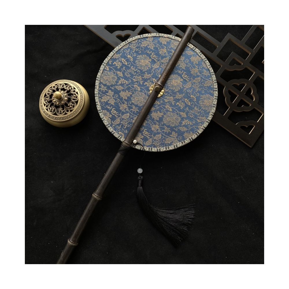 Ancient style purple bamboo waist fan Hanfu group fan Chinese style rollable and tortuous fan Classical long handle tassel fan Portable hanging waist fan image 5