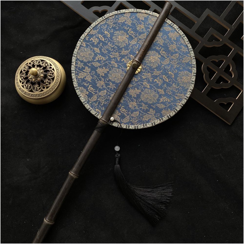 Ancient style purple bamboo waist fan Hanfu group fan Chinese style rollable and tortuous fan Classical long handle tassel fan Portable hanging waist fan image 6